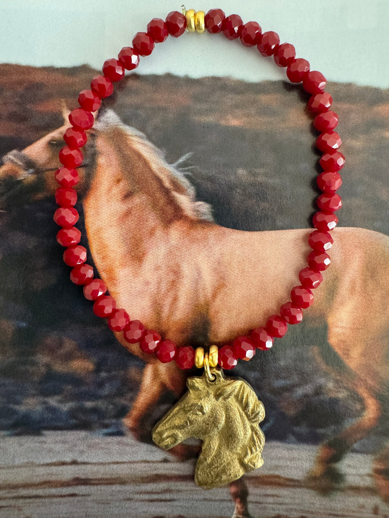 Best Friend Bracelet with Horse Charm - Burgundy
