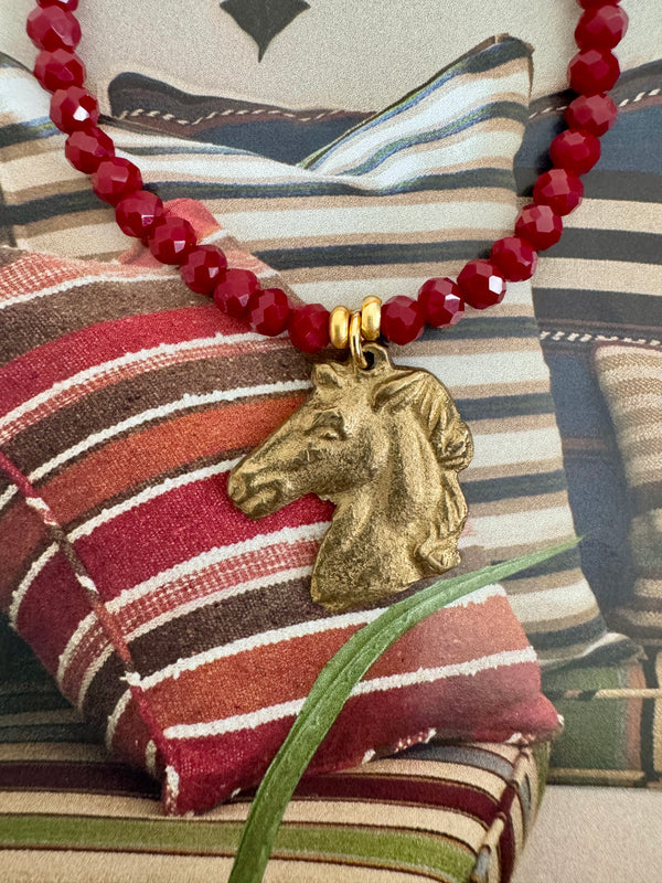 Best Friend Bracelet with Horse Charm - Burgundy