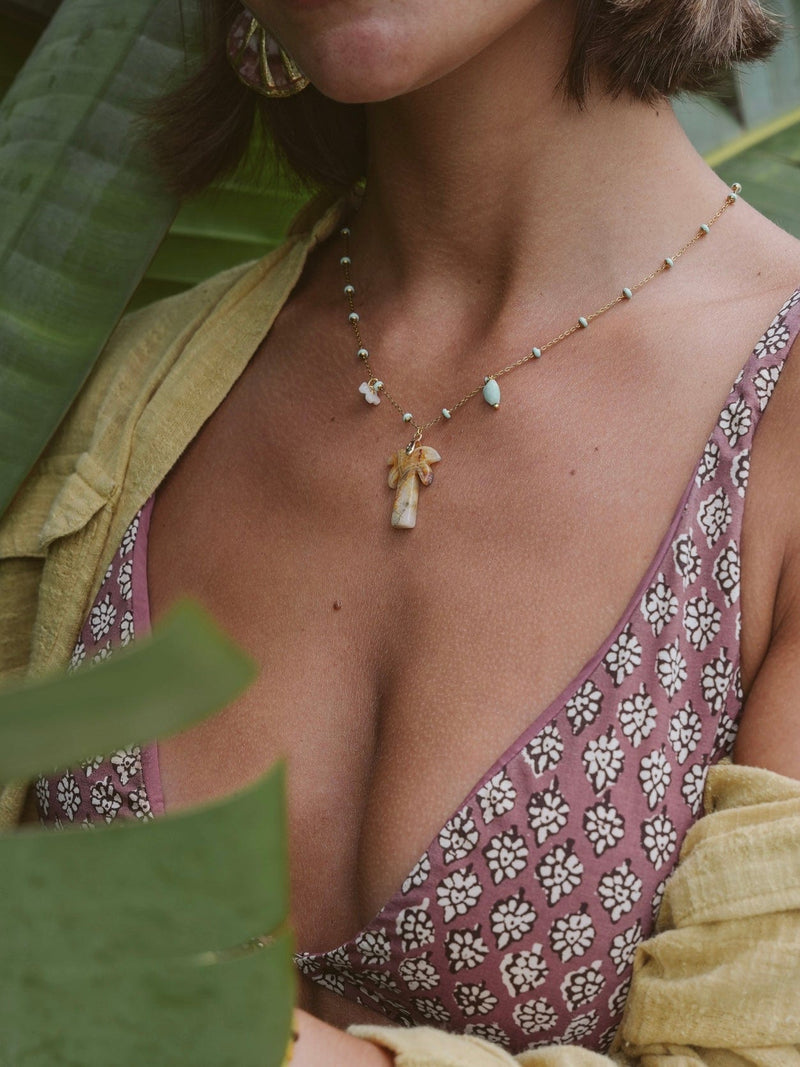 Bougainvillea Café Agua de Coco Necklace in Agate
