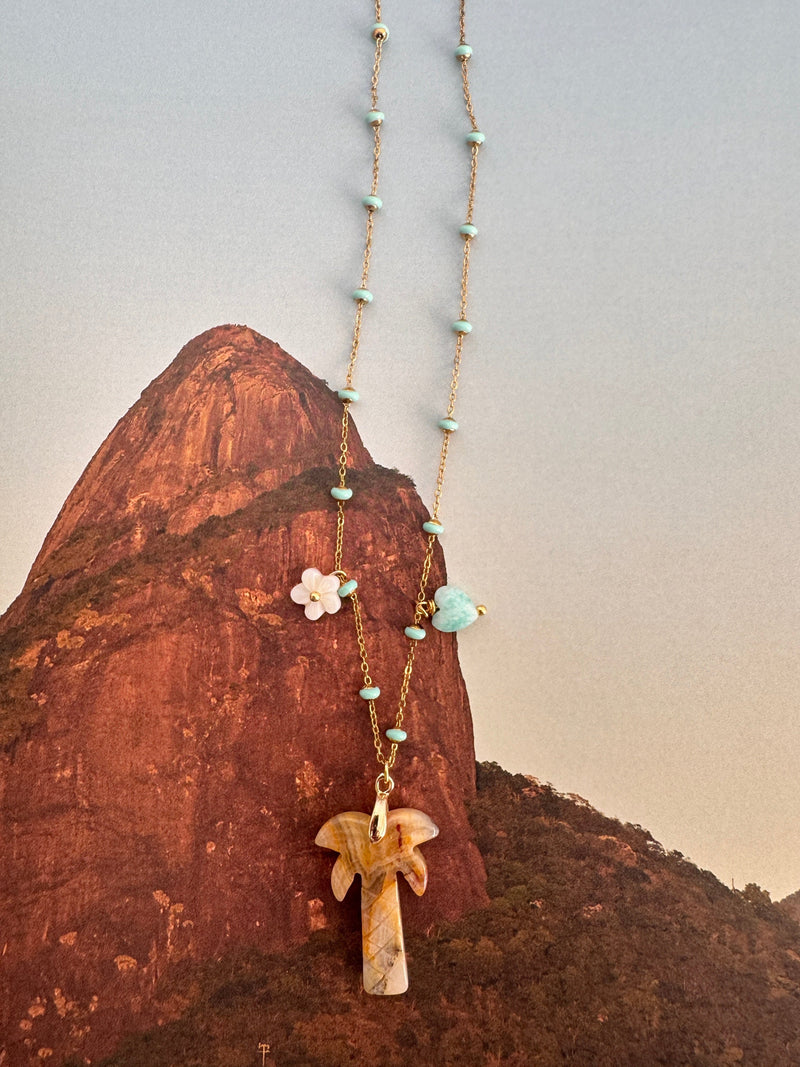 Bougainvillea Café Agua de Coco Necklace in Agate