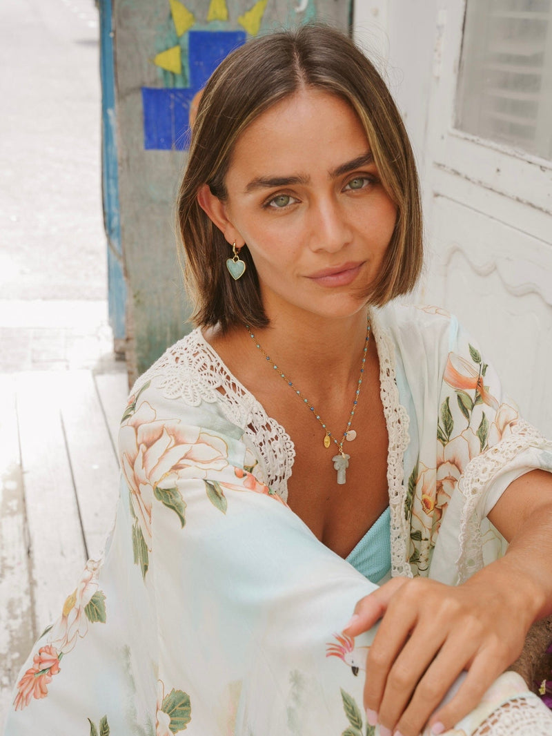 Bougainvillea Café Agua de Coco Necklace in Larvikite