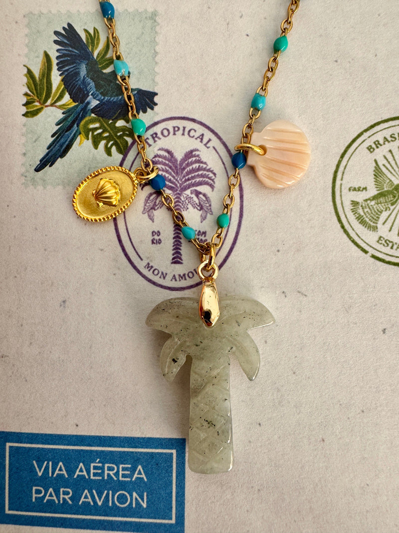 Bougainvillea Café Agua de Coco Necklace in Larvikite