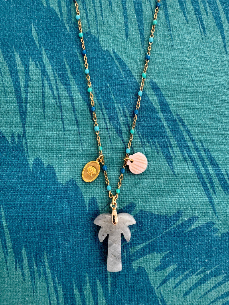 Bougainvillea Café Agua de Coco Necklace in Larvikite