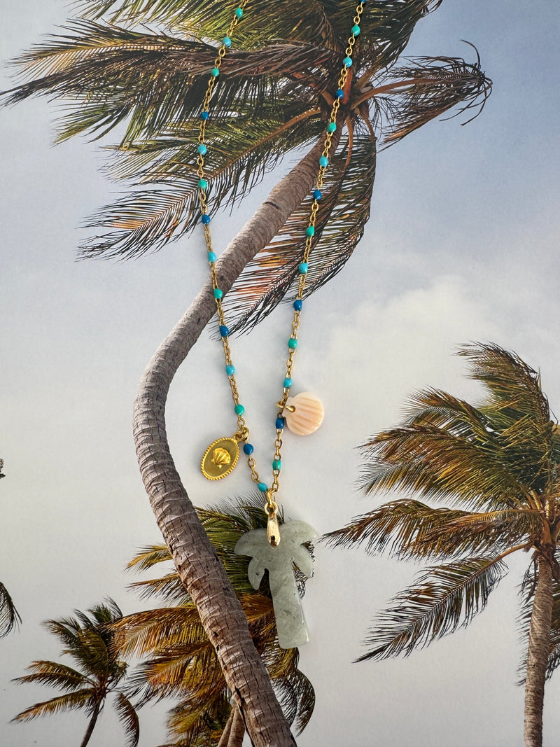 Bougainvillea Café Agua de Coco Necklace in Larvikite