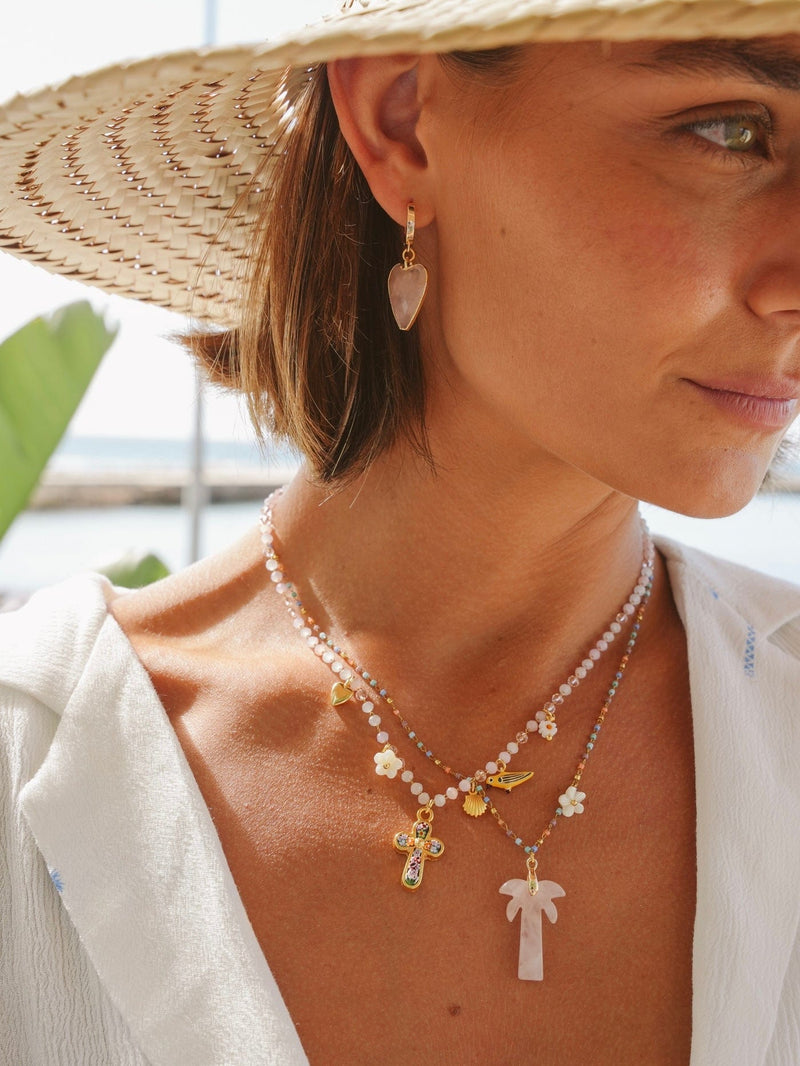 Bougainvillea Café Agua de Coco Necklace in Rose Quartz