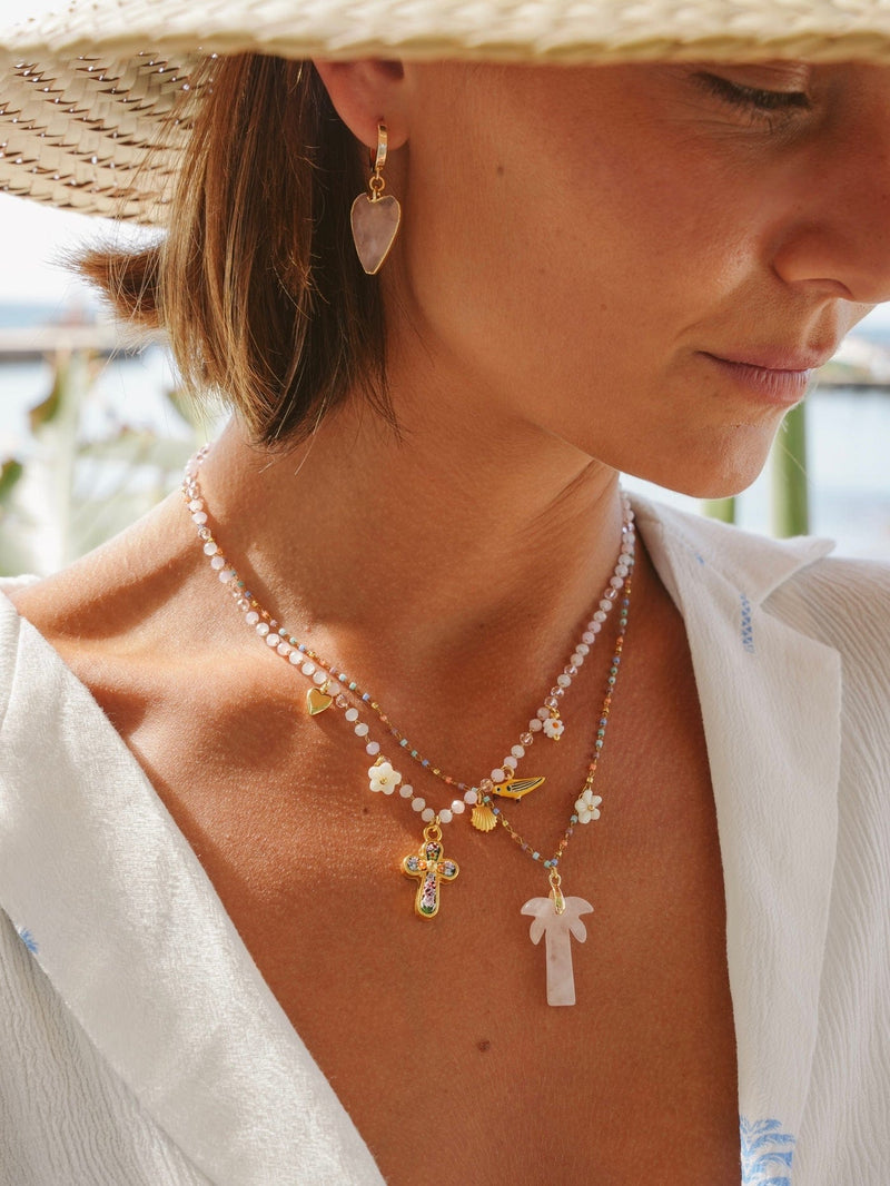Bougainvillea Café Agua de Coco Necklace in Rose Quartz