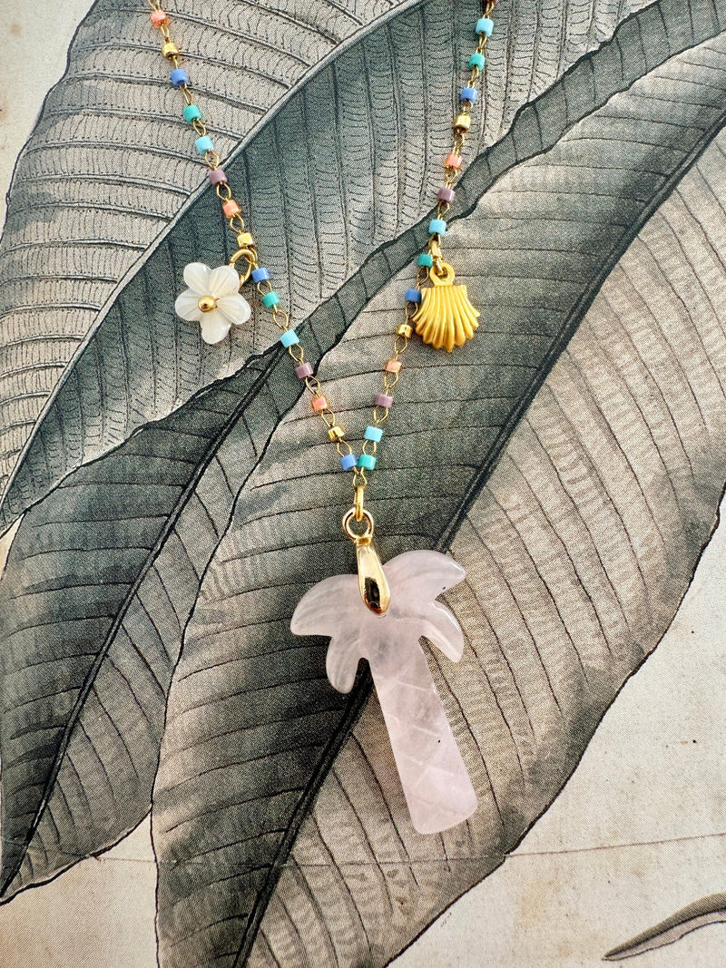 Bougainvillea Café Agua de Coco Necklace in Rose Quartz