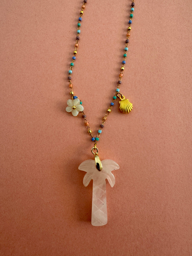Bougainvillea Café Agua de Coco Necklace in Rose Quartz