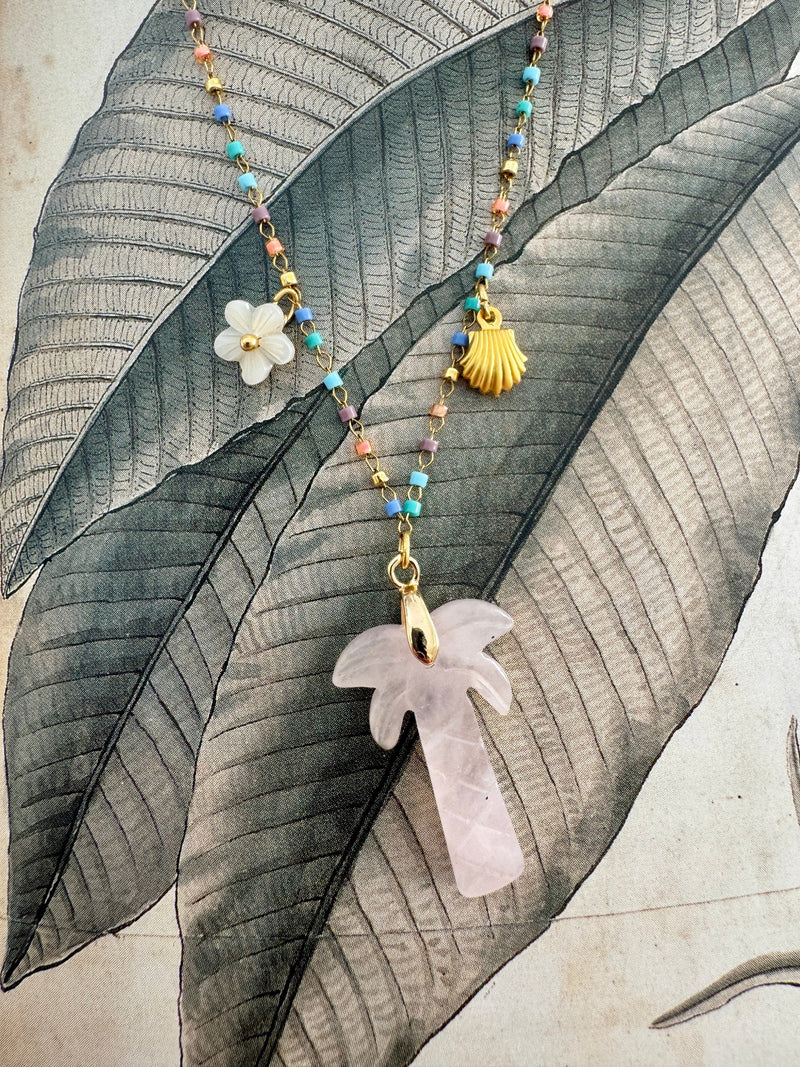 Bougainvillea Café Agua de Coco Necklace in Rose Quartz