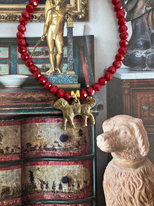 Bougainvillea Café Best Friend Bracelet with Dog Charm - Burgundy