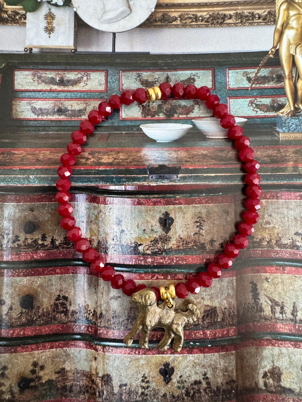 Bougainvillea Café Best Friend Bracelet with Dog Charm - Burgundy