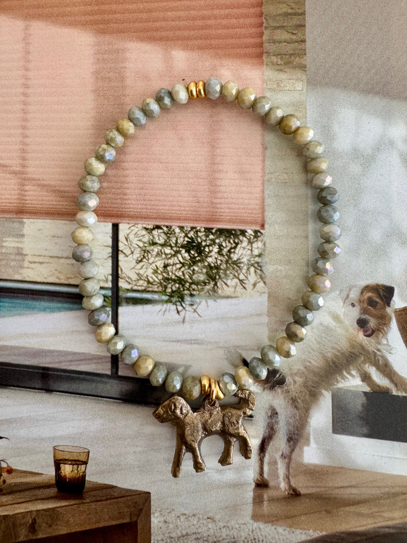 Bougainvillea Café Best Friend Bracelet with Dog Charm - Khaki