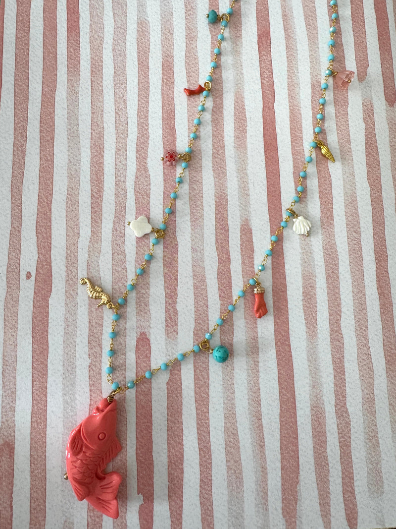 Bougainvillea Café Pescatora Necklace in Coral