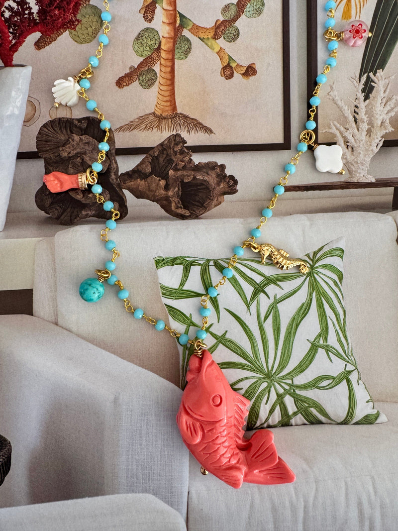 Bougainvillea Café Pescatora Necklace in Coral