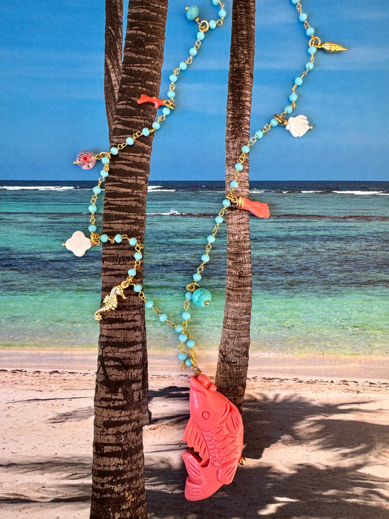 Bougainvillea Café Pescatora Necklace in Coral