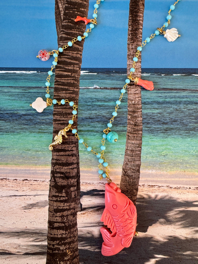Bougainvillea Café Pescatora Necklace in Coral