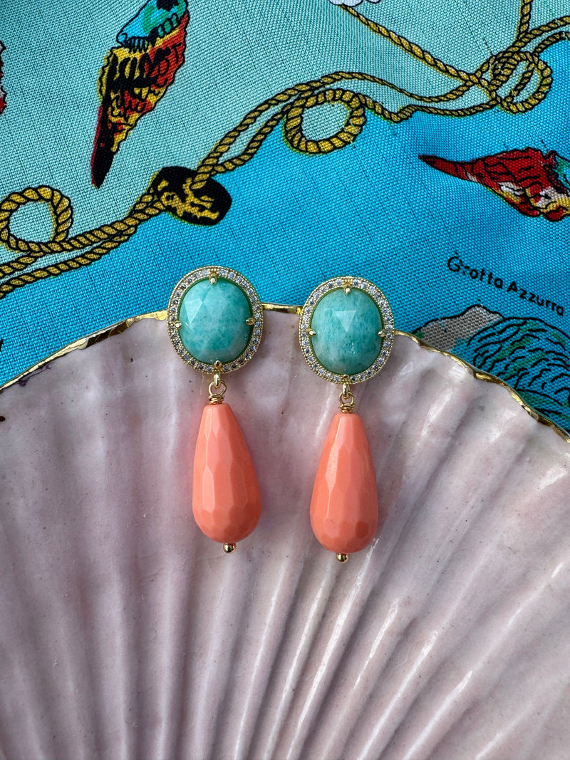 Bougainvillea Café Piazzetta Earrings in Aqua and Coral