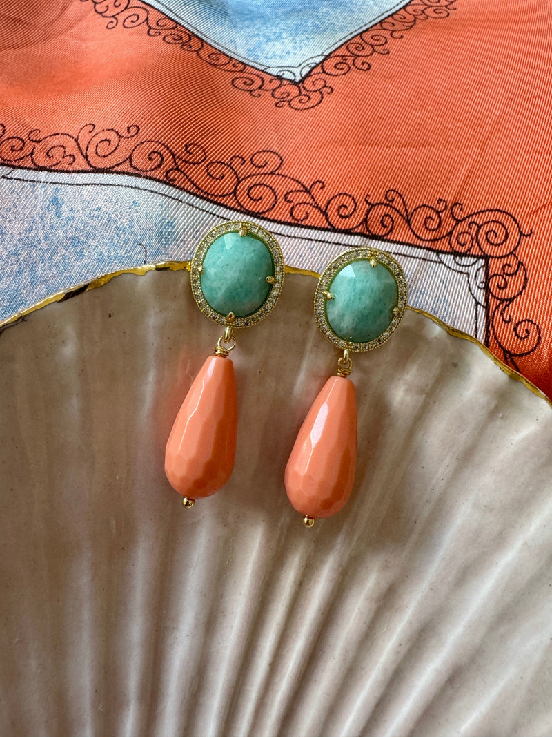 Bougainvillea Café Piazzetta Earrings in Aqua and Coral