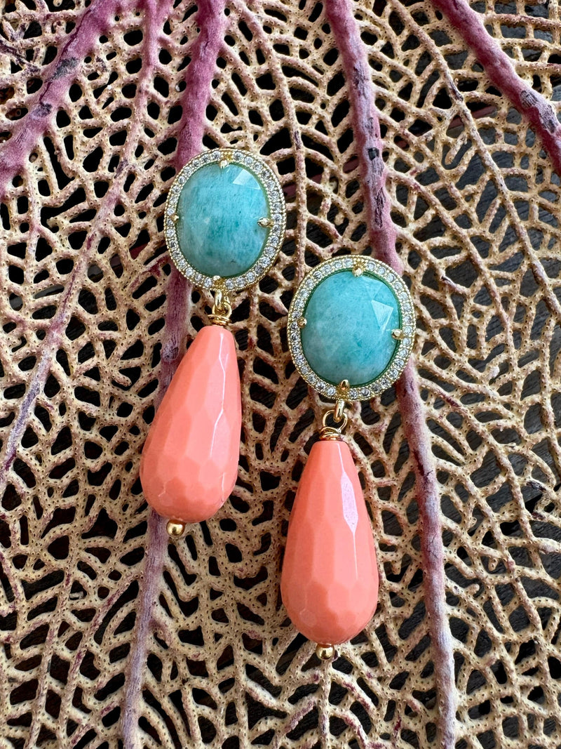 Bougainvillea Café Piazzetta Earrings in Aqua and Coral