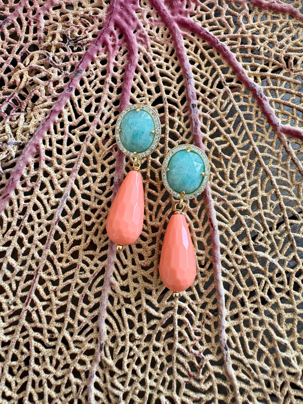 Bougainvillea Café Piazzetta Earrings in Aqua and Coral