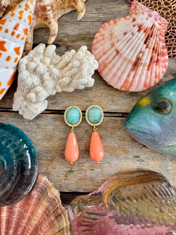 Bougainvillea Café Piazzetta Earrings in Aqua and Coral